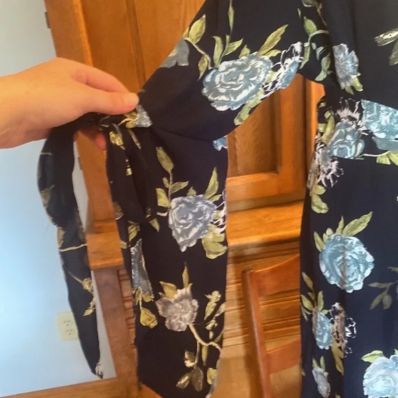 Maurices Floral Mini Dress - Blue and Green boho trumpet sleeves navy sage XL - Picture 9 of 16